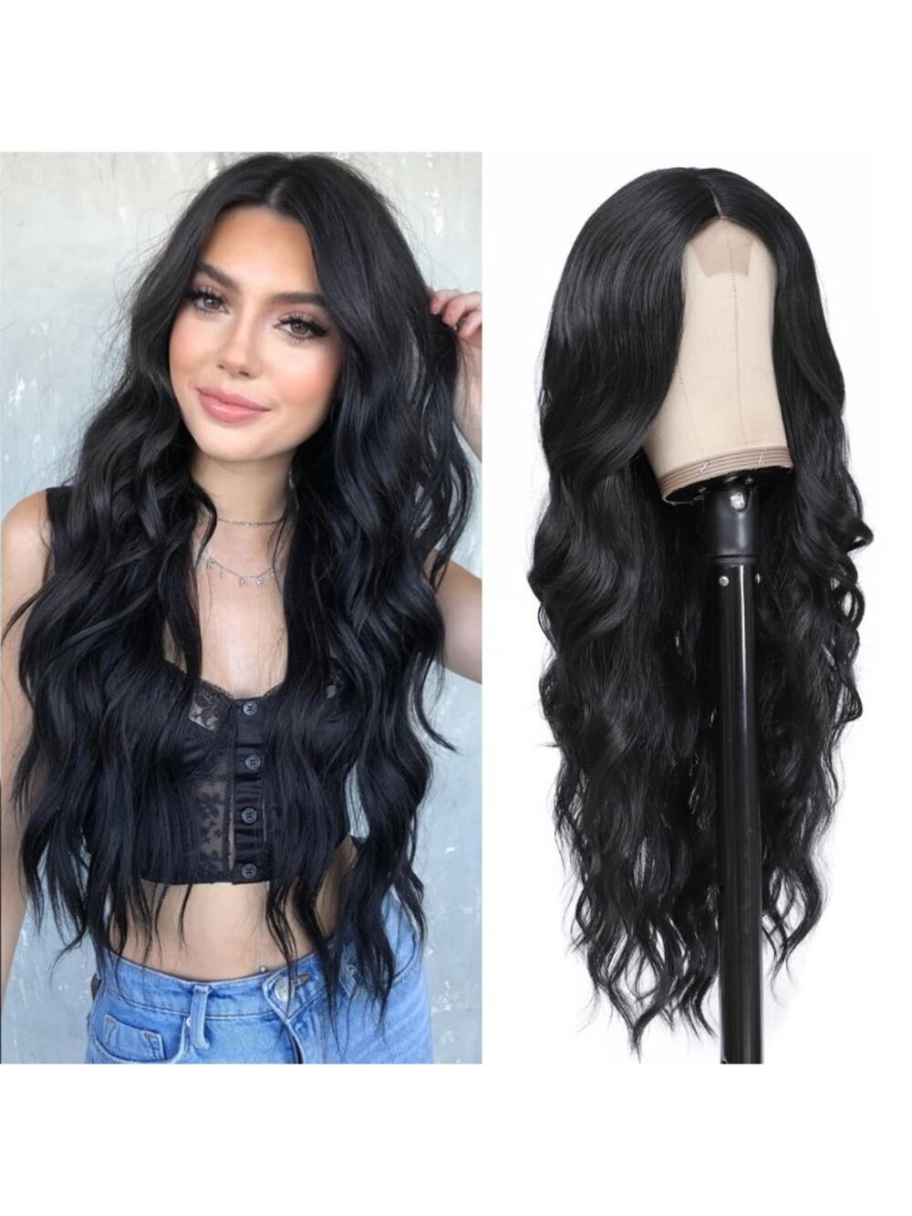 26 Inch Women's Black Long Wavy Curly Hair Wig Halloween Cosplay